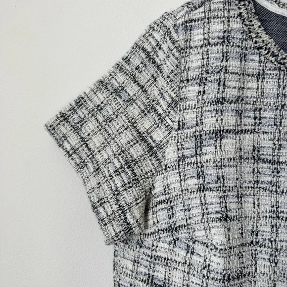 Loft Fringe Tweed Shift Dress Size 4 Short Sleeved Ballet Neck Business Casual - Picture 4 of 16